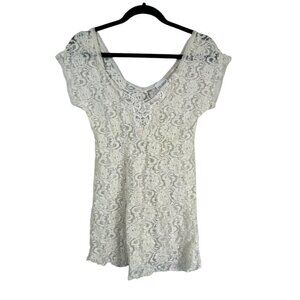 Deligates Babydoll Top M White Lace Floral Mesh Regency Coquette Indie Festival